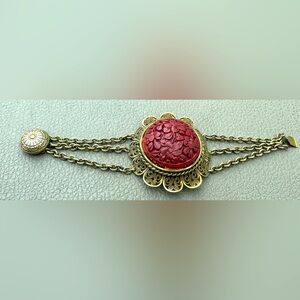 Art deco 1930s antique brass filigree Cinnabar carved lacquer Asian inspired